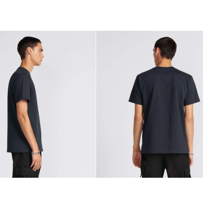 Dior CD Men Relaxed-Fit T-Shirt Navy Blue Cotton Jersey