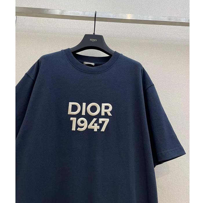 Dior CD Men Relaxed-Fit T-Shirt Navy Blue Cotton Jersey