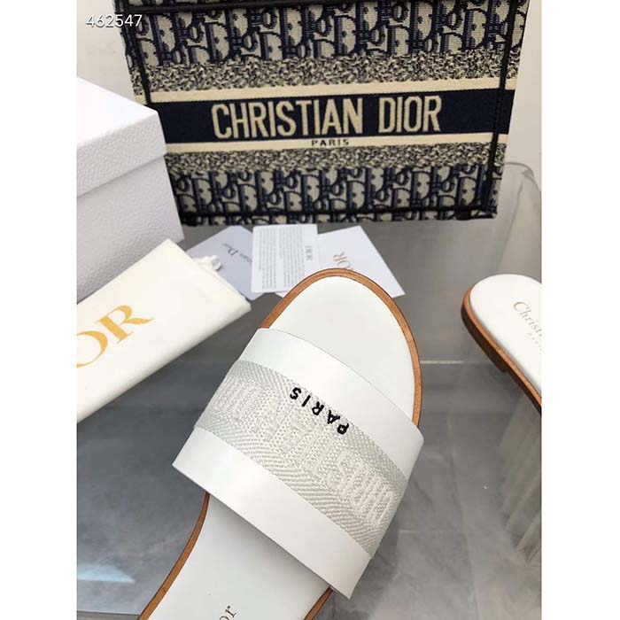 Dior CD Unisex Dway Slide White Calfskin Embroidered Cotton