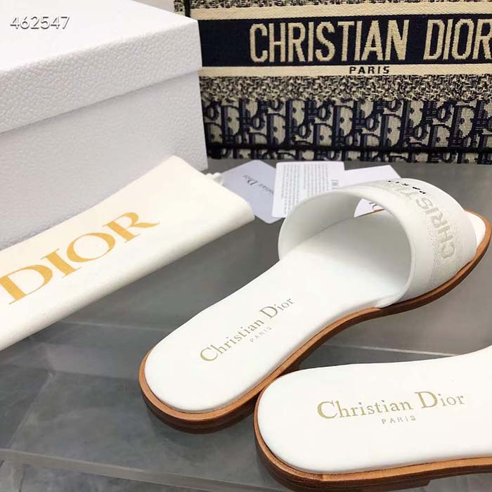 Dior CD Unisex Dway Slide White Calfskin Embroidered Cotton