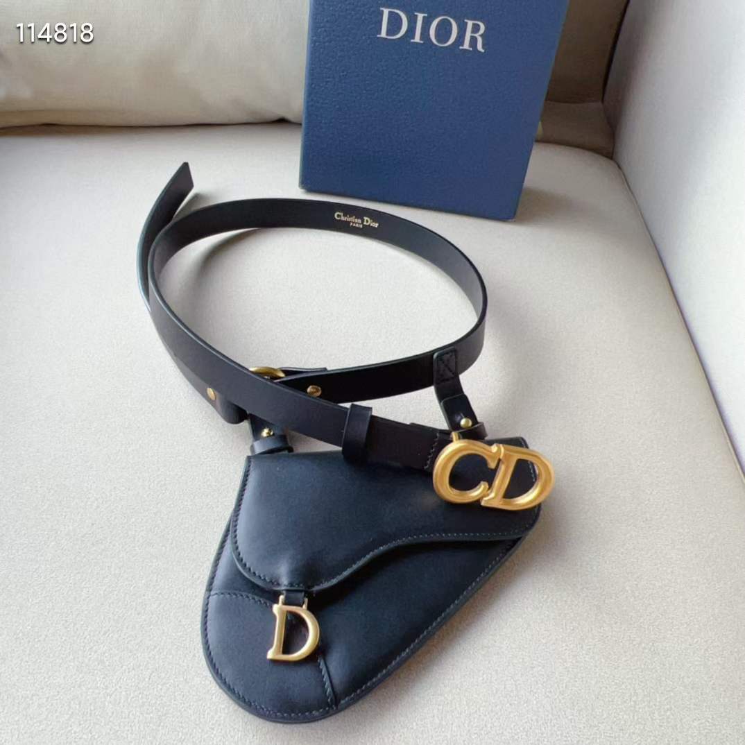 Dior CD Unisex Saddle Removable Pouch Belt Black Ultrasmooth Calfskin Goatskin