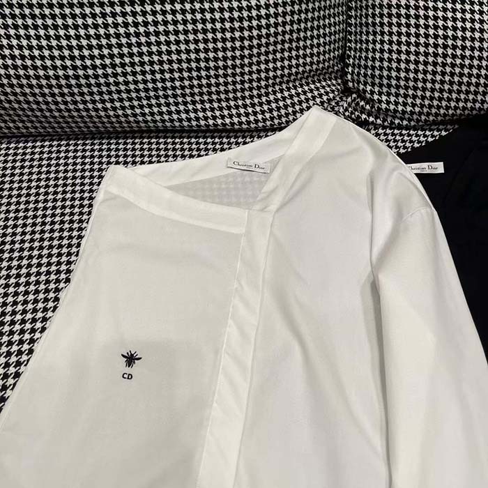 Dior CD Women Asymmetric Shirt White Cotton Poplin Regular Fit