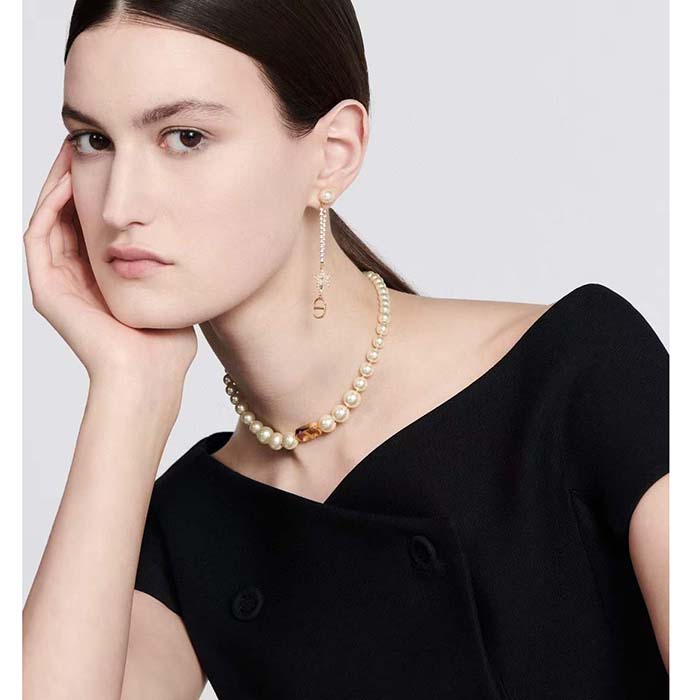 Dior CD Women Dior Tribales Earrings White Resin Pearls Crystals