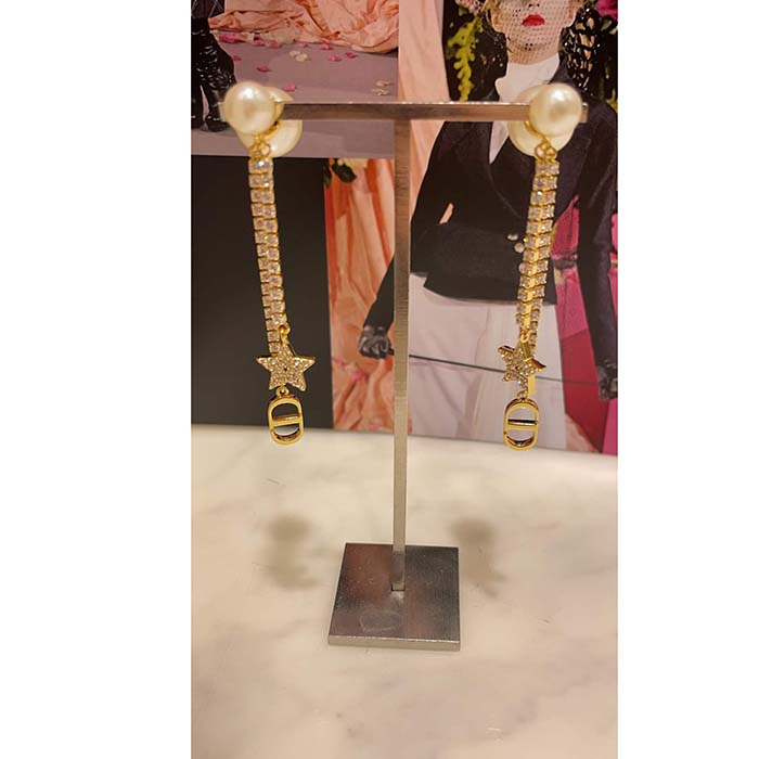 Dior CD Women Dior Tribales Earrings White Resin Pearls Crystals