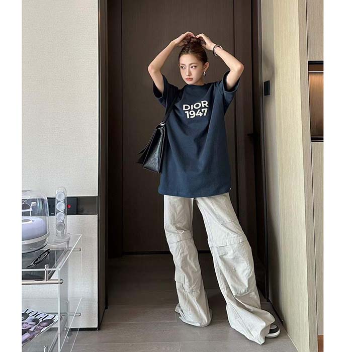 Dior CD Women Relaxed-Fit T-Shirt Navy Blue Cotton Jersey
