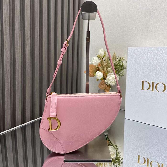 Dior CD Women Saddle Rodeo Pouch Melocoton Pink Goatskin