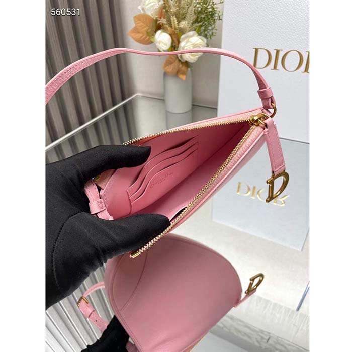 Dior CD Women Saddle Rodeo Pouch Melocoton Pink Goatskin
