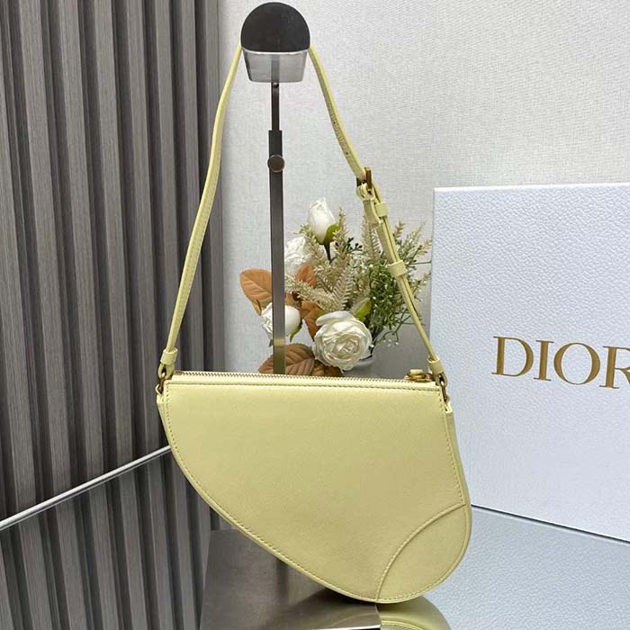 Dior CD Women Saddle Rodeo Pouch Pastel Yellow Goatskin