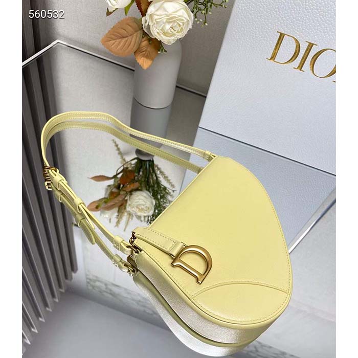 Dior CD Women Saddle Rodeo Pouch Pastel Yellow Goatskin