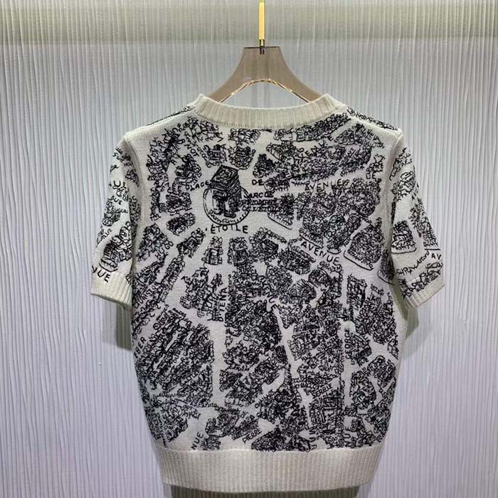 Dior CD Women Short-Sleeved Sweater White Navy Blue Cashmere Knit