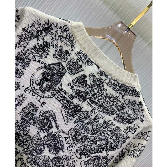 Dior CD Women Short-Sleeved Sweater White Navy Blue Cashmere Knit