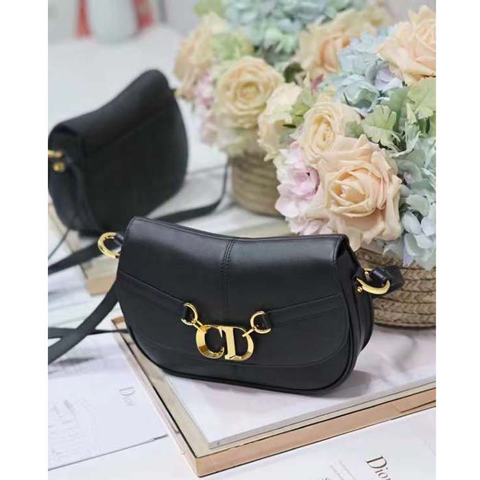 Dior CD Women Small CD Besace Bag Black Calfskin Leather