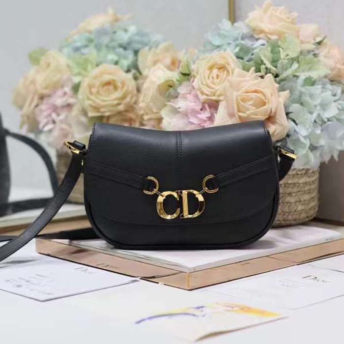 Dior CD Women Small CD Besace Bag Black Calfskin Leather