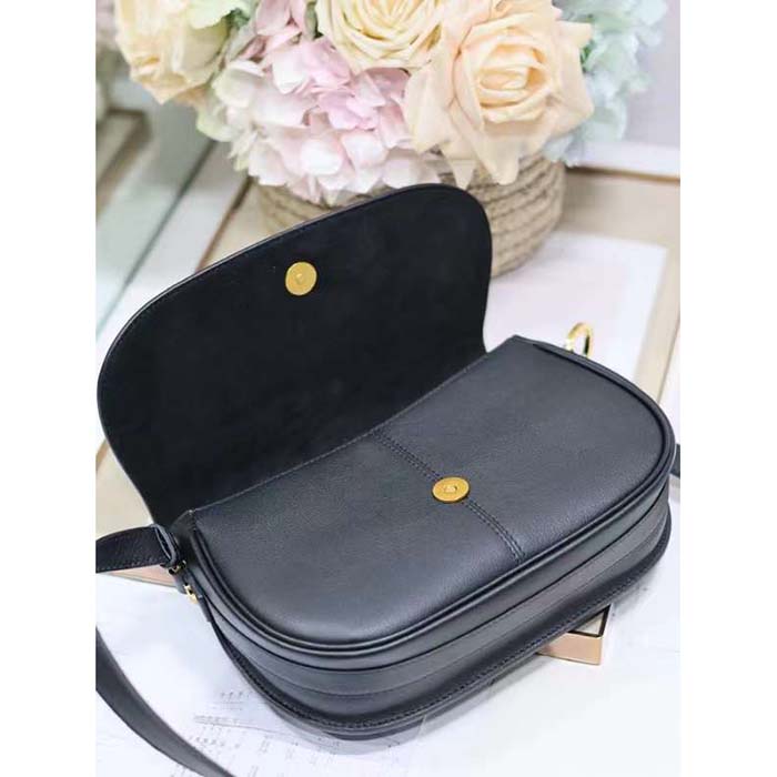 Dior CD Women Small CD Besace Bag Black Calfskin Leather