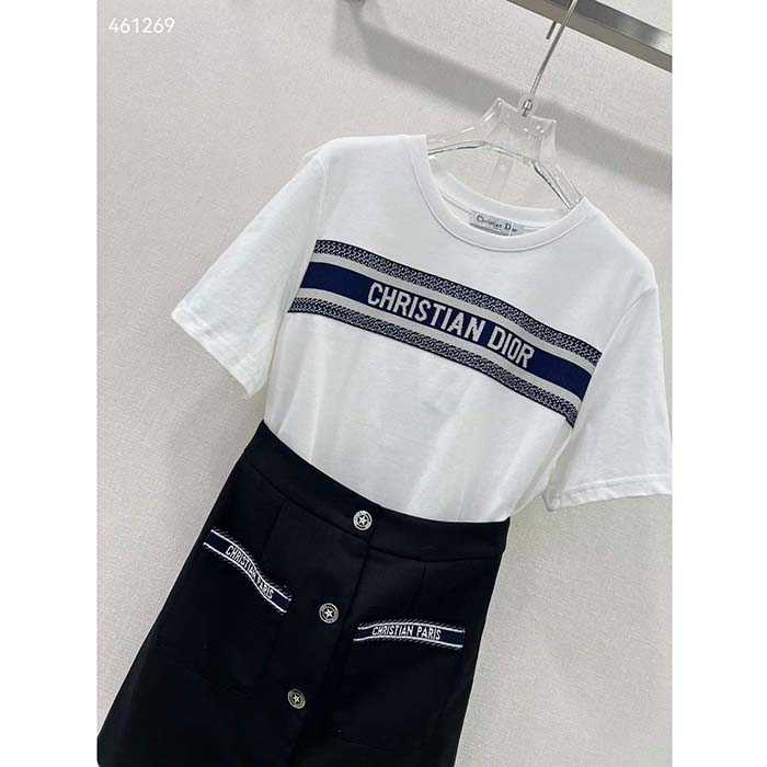Dior CD Men T-Shirt White Navy Blue Cotton Jersey