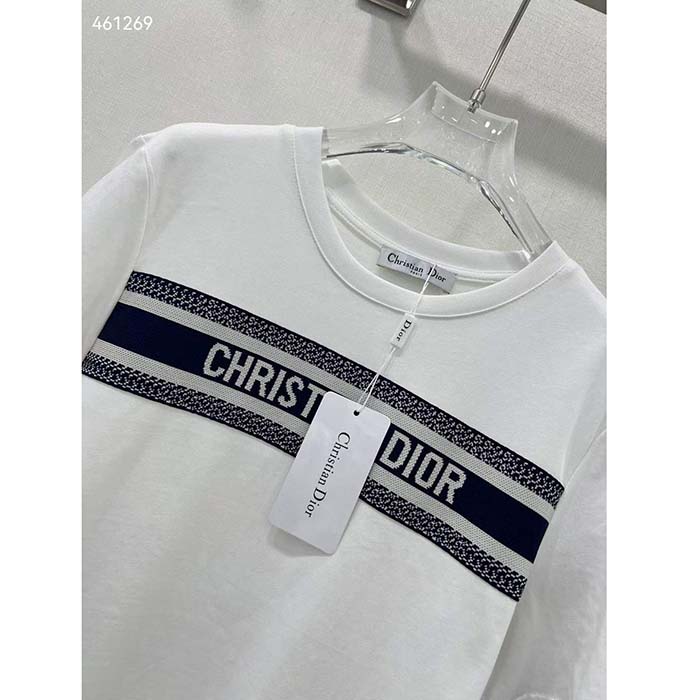 Dior CD Men T-Shirt White Navy Blue Cotton Jersey