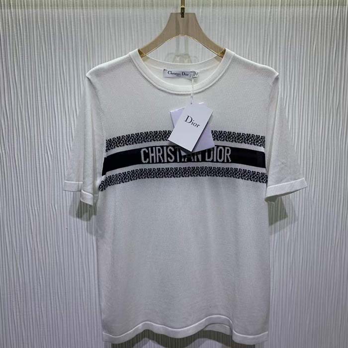 Dior CD Men T-Shirt White Navy Blue Cotton Jersey