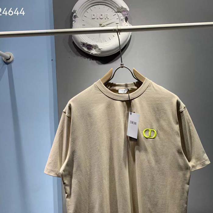 Dior Men CD Icon Relaxed-Fit T-Shirt Beige Organic Cotton Jersey
