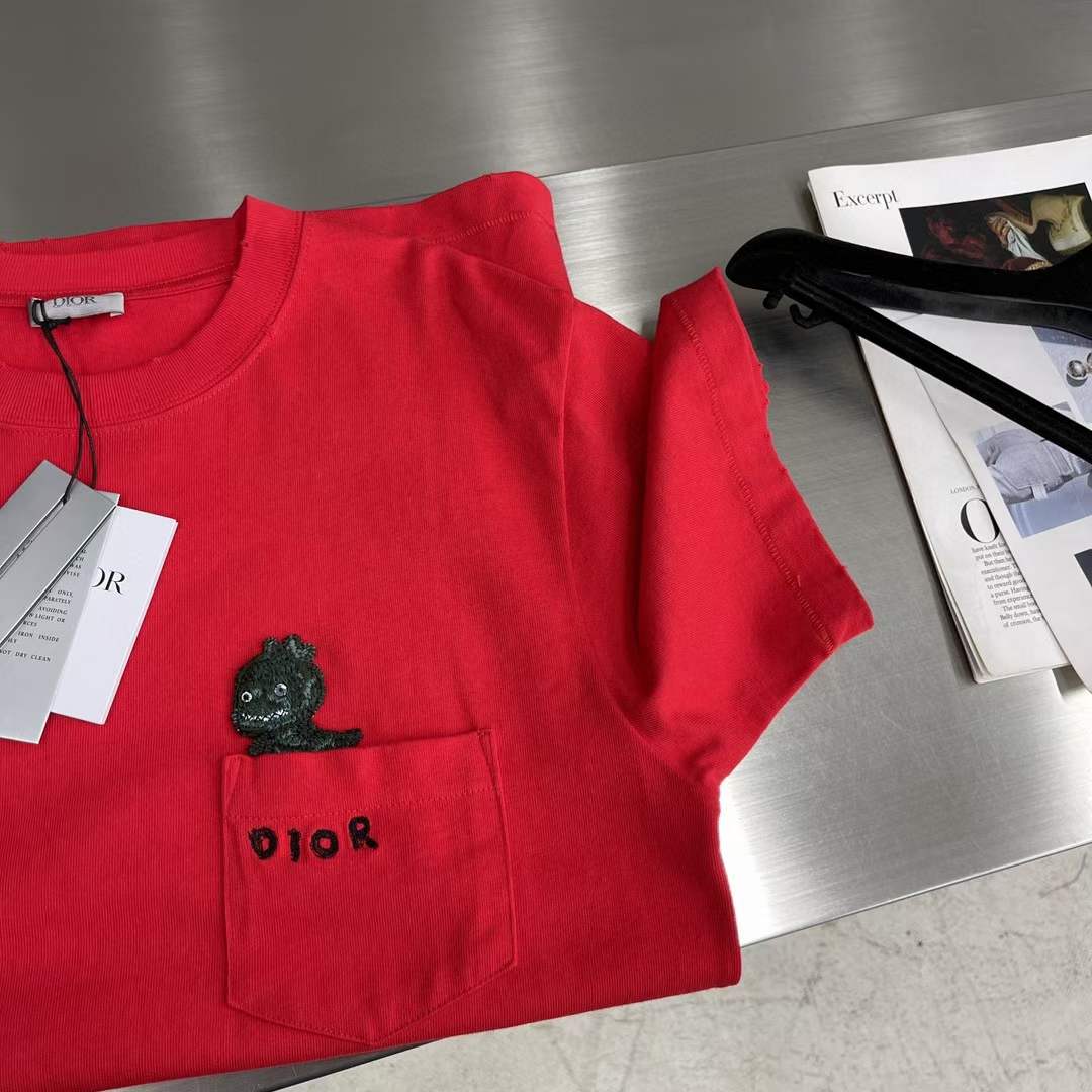 Dior Men CD Otani Workshop Relaxed-Fit T-Shirt Red Cotton Jersey