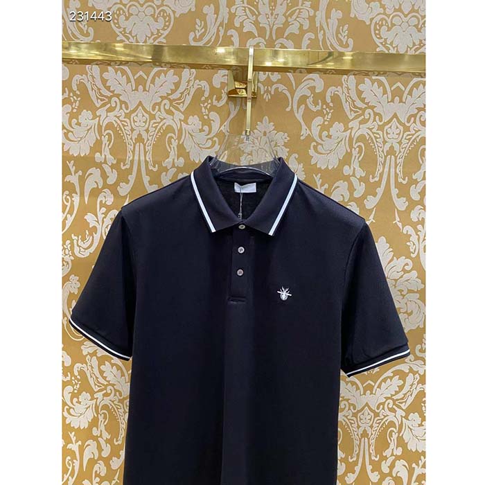 Dior Women CD Polo Shirt Bee Embroidery Black Cotton Piqué