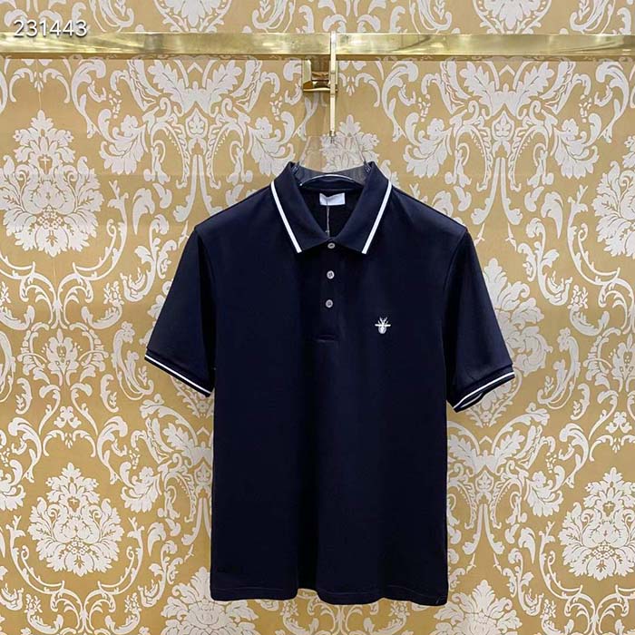 Dior Women CD Polo Shirt Bee Embroidery Black Cotton Piqué