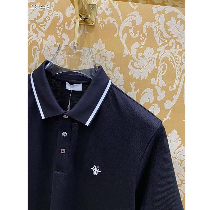 Dior Women CD Polo Shirt Bee Embroidery Black Cotton Piqué