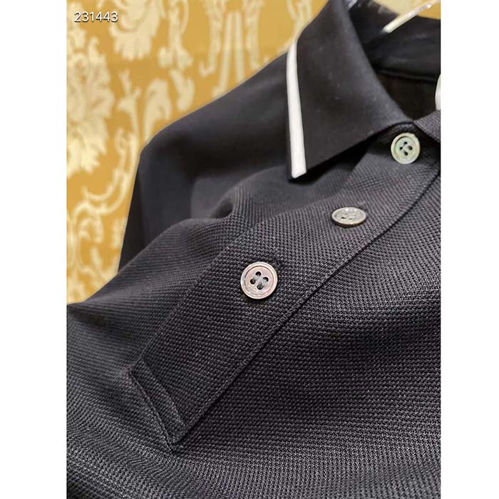 Dior Women CD Polo Shirt Bee Embroidery Black Cotton Piqué
