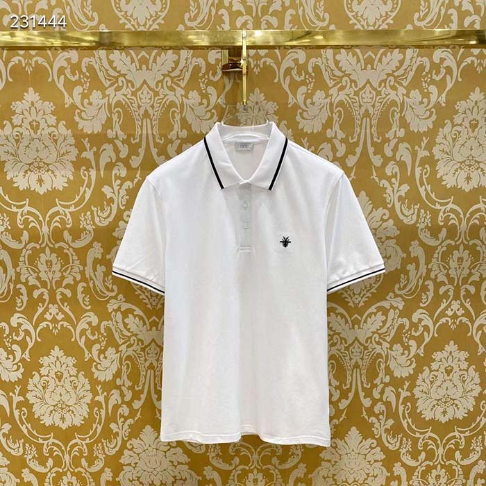 Dior Women CD Polo Shirt Bee Embroidery White Cotton Piqué