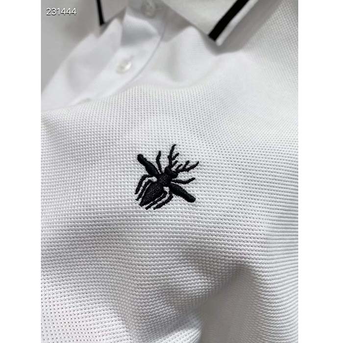 Dior Women CD Polo Shirt Bee Embroidery White Cotton Piqué