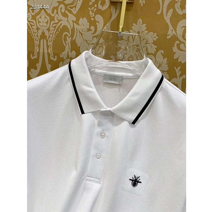 Dior Women CD Polo Shirt Bee Embroidery White Cotton Piqué