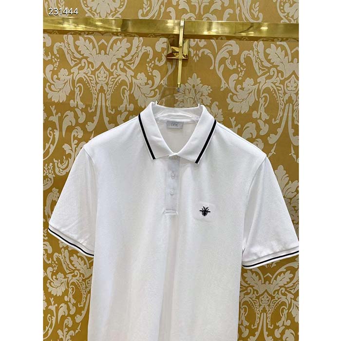 Dior Women CD Polo Shirt Bee Embroidery White Cotton Piqué