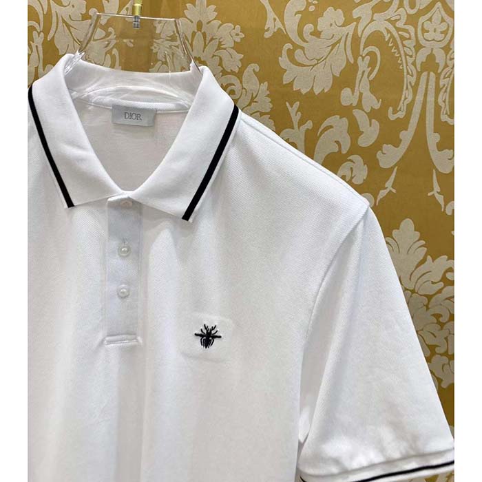 Dior Women CD Polo Shirt Bee Embroidery White Cotton Piqué