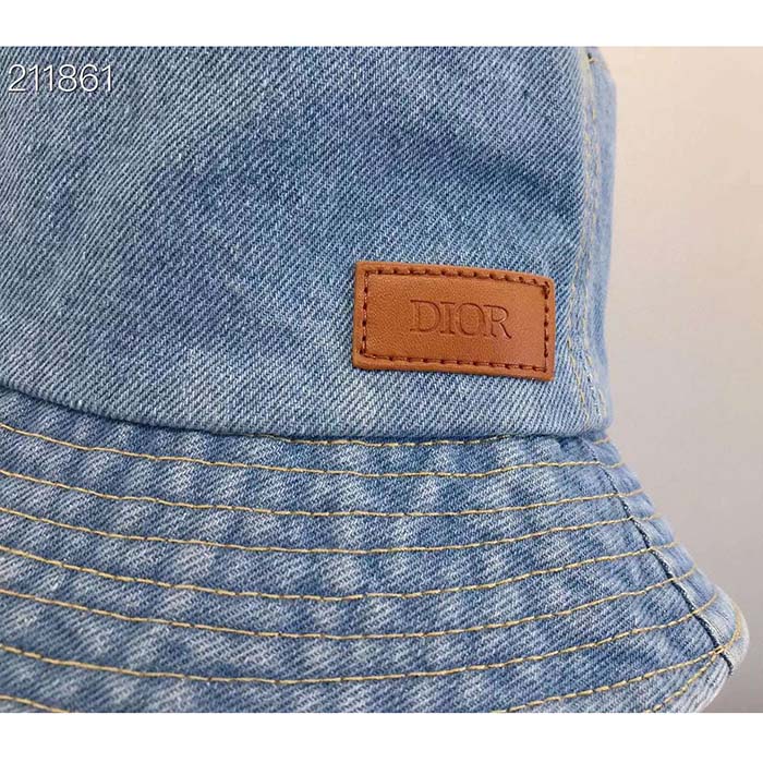Dior Unisex CD Dior Denim Bucket Hat Light Blue Cotton