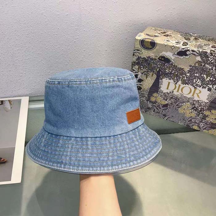Dior Unisex CD Dior Denim Bucket Hat Light Blue Cotton