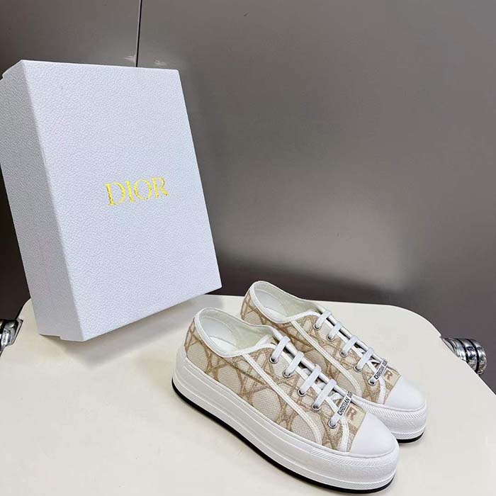 Dior Unisex CD Dior Or Walk’n’Dior Platform Sneaker Cotton Embroidered Macrocannage