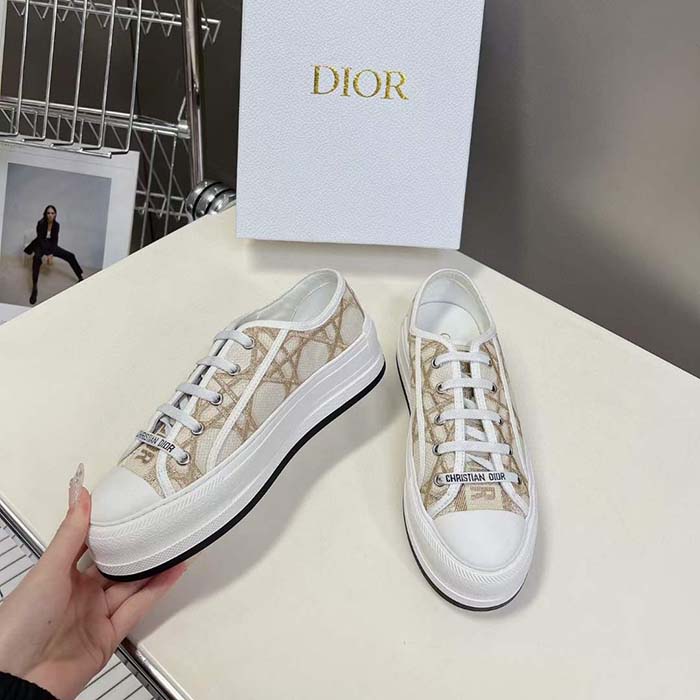 Dior Unisex CD Dior Or Walk’n’Dior Platform Sneaker Cotton Embroidered Macrocannage
