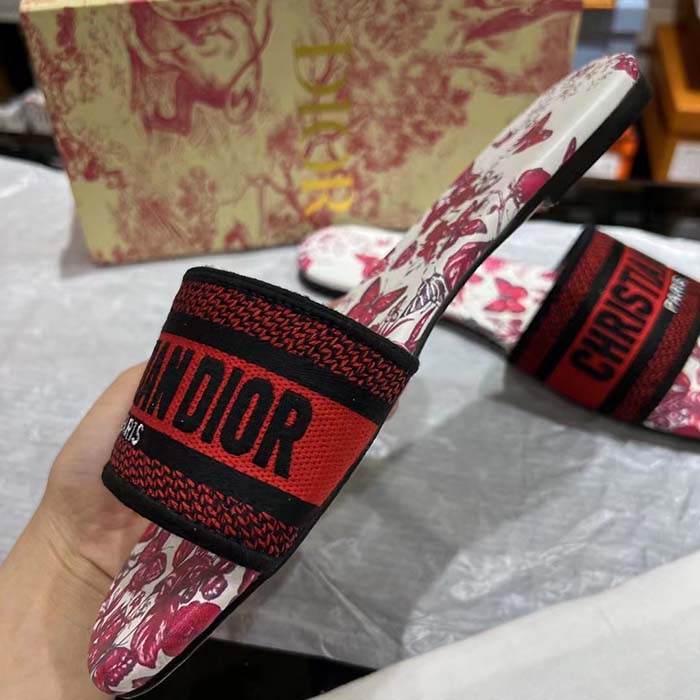 Dior Unisex CD Dway Slide White Red Embroidered Cotton Papillons