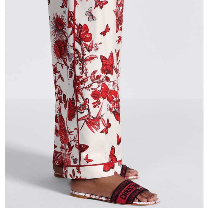 Dior Unisex CD Dway Slide White Red Embroidered Cotton Papillons