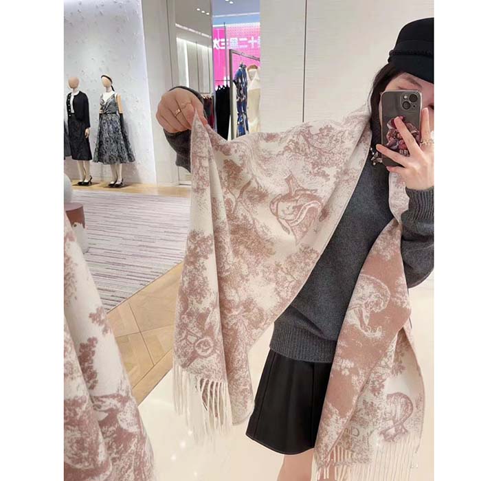 Dior Unisex CD Toile De Jouy Sauvage Scarf Rose Cashmere Wool