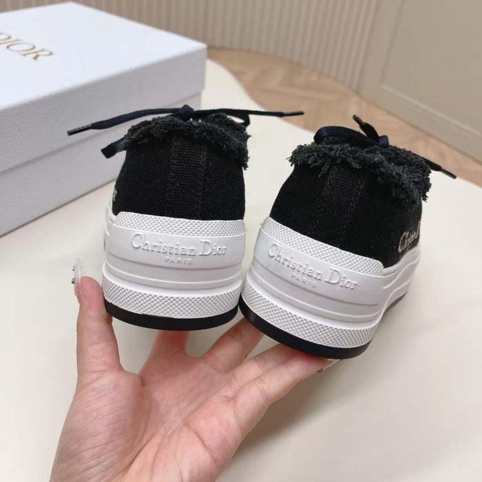 Dior Unisex CD Walk’N’Dior Platform Sneaker Black Fringed Cotton Canvas Embroideries
