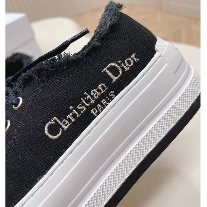 Dior Unisex CD Walk’N’Dior Platform Sneaker Black Fringed Cotton Canvas Embroideries