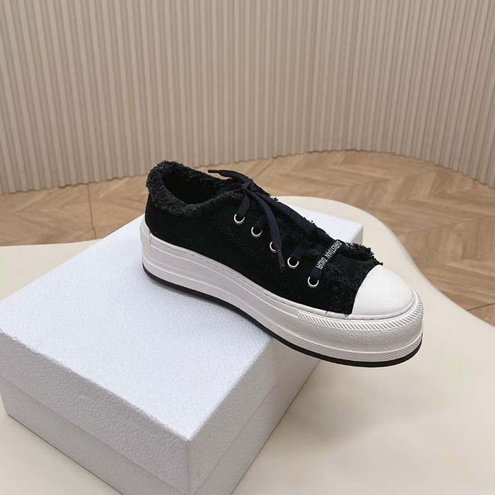 Dior Unisex CD Walk’N’Dior Platform Sneaker Black Fringed Cotton Canvas Embroideries
