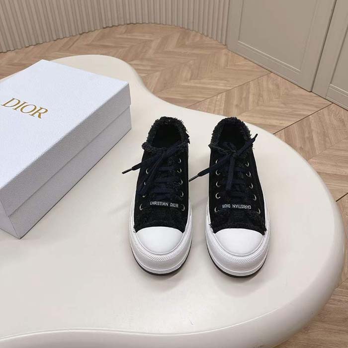 Dior Unisex CD Walk’N’Dior Platform Sneaker Black Fringed Cotton Canvas Embroideries