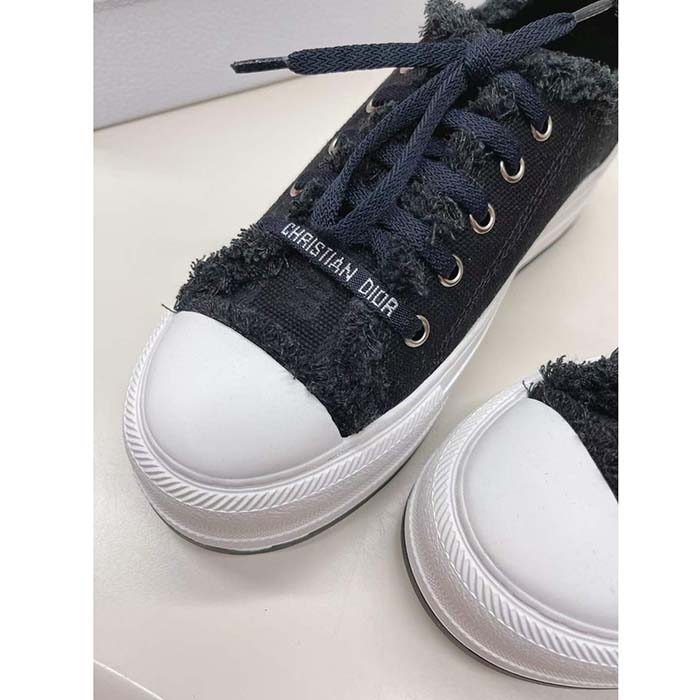 Dior Unisex CD Walk’N’Dior Platform Sneaker Black Fringed Cotton Canvas Embroideries