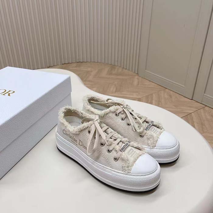 Dior Unisex CD Walk’N’Dior Platform Sneaker Ecru Fringed Cotton Canvas Embroideries