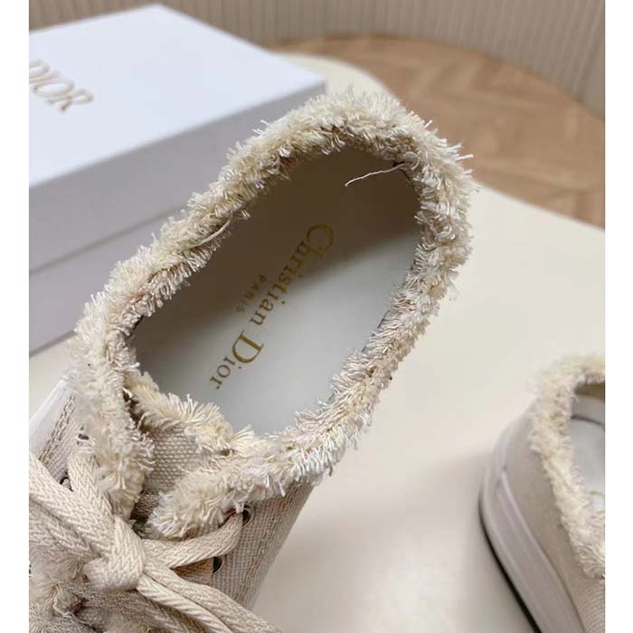 Dior Unisex CD Walk’N’Dior Platform Sneaker Ecru Fringed Cotton Canvas Embroideries