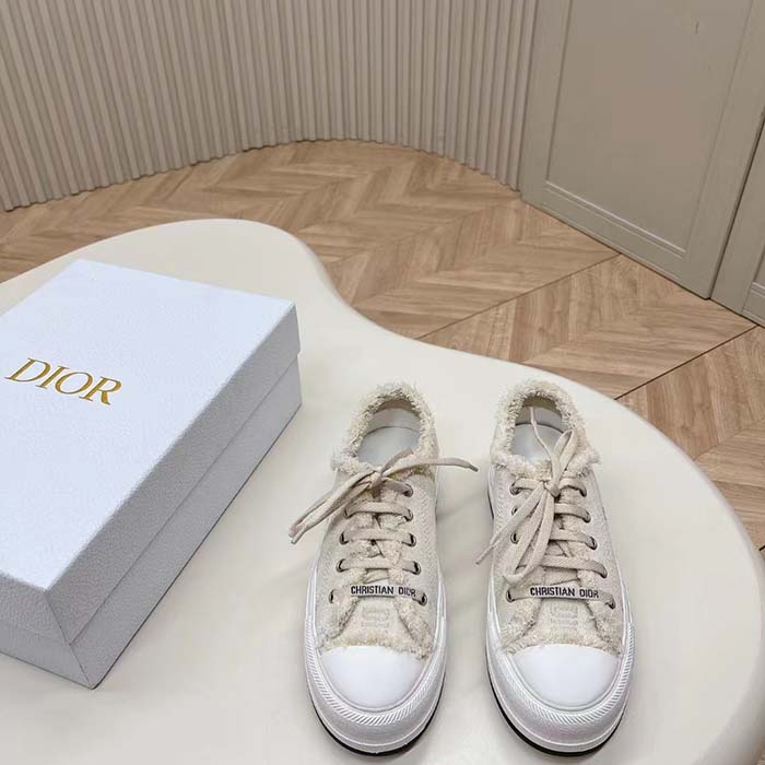 Dior Unisex CD Walk’N’Dior Platform Sneaker Ecru Fringed Cotton Canvas Embroideries