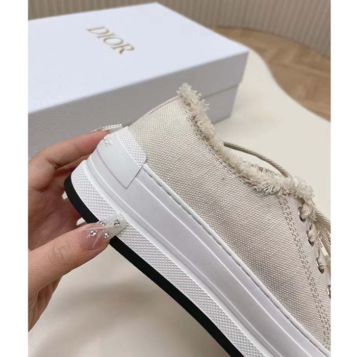 Dior Unisex CD Walk’N’Dior Platform Sneaker Ecru Fringed Cotton Canvas Embroideries