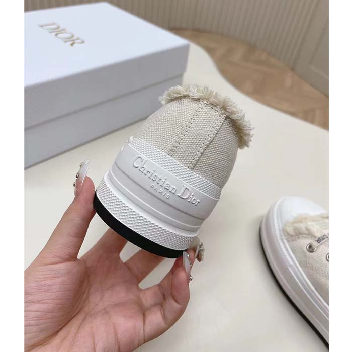 Dior Unisex CD Walk’N’Dior Platform Sneaker Ecru Fringed Cotton Canvas Embroideries