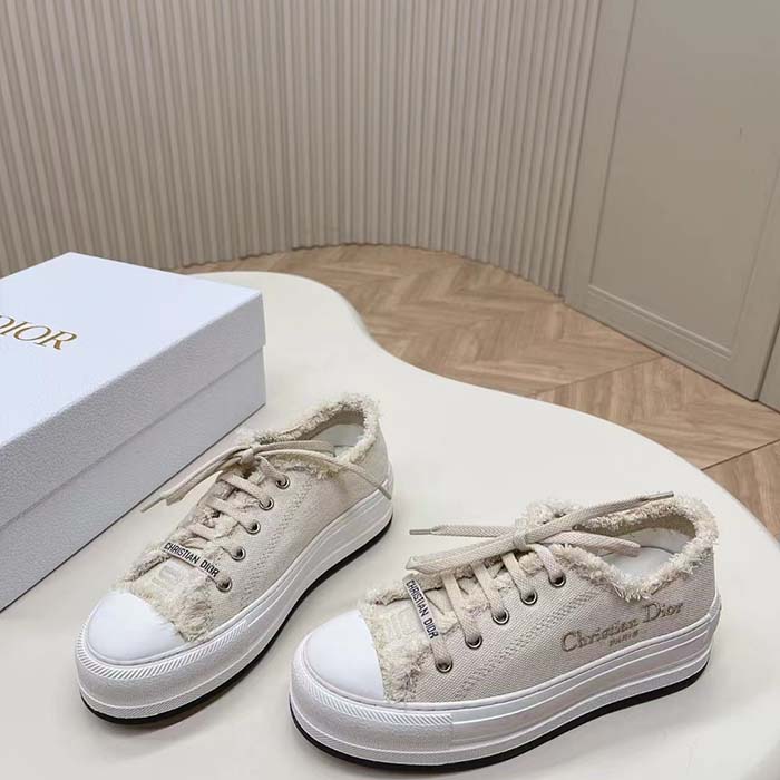 Dior Unisex CD Walk’N’Dior Platform Sneaker Ecru Fringed Cotton Canvas Embroideries